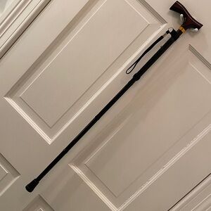 ❌Donated❌Folding Black Cane with Wooden Handle • Adjustable